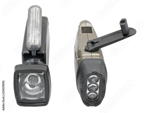 Canvas Print Led flashlights with manual recharging on white