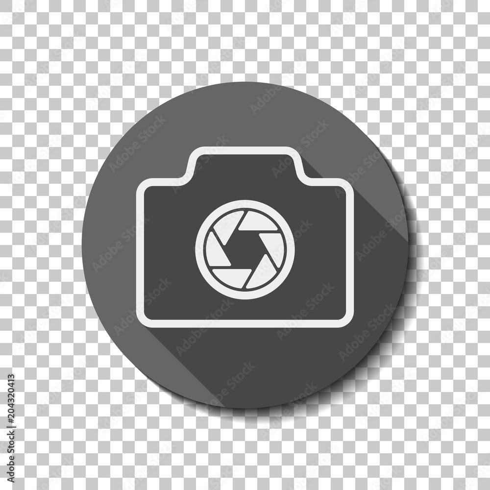 Photo camera, linear symbol with thin outline, simple icon. Whit Photo camera, linear symbol with thin outline, simple icon. Whit