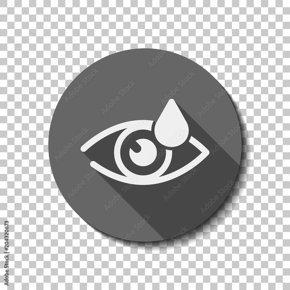 Eye and drop. Simple icon. White flat icon with long shadow in c Eye and drop. Simple icon. White flat icon with long shadow in c
