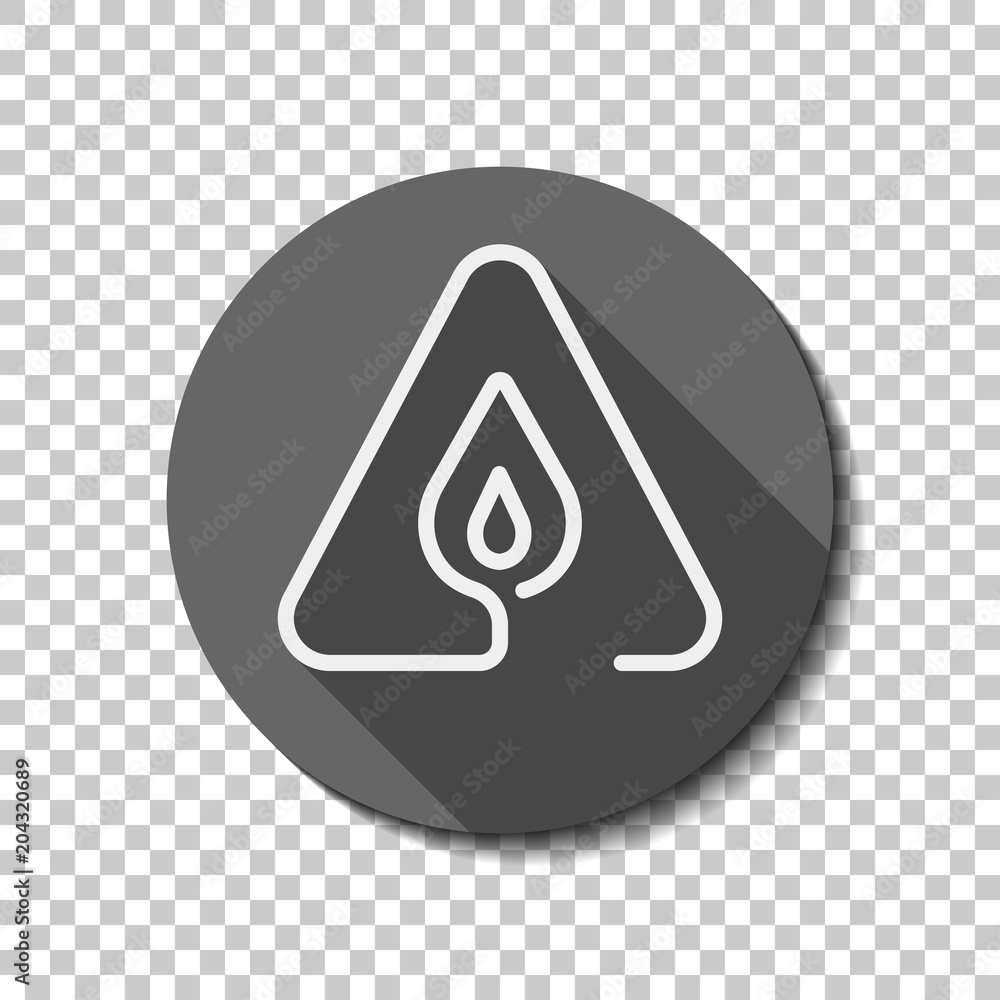 fire flame in warning triangle. linear symbol with thin outline. fire flame in warning triangle. linear symbol with thin outline.