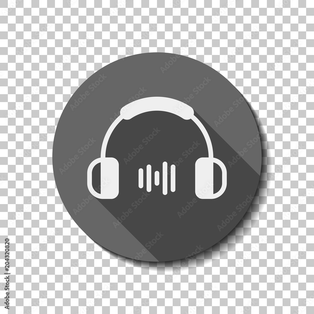 Headphones and music wave. Medium volume level. Simple icon. Whi Headphones and music wave. Medium volume level. Simple icon. Whi