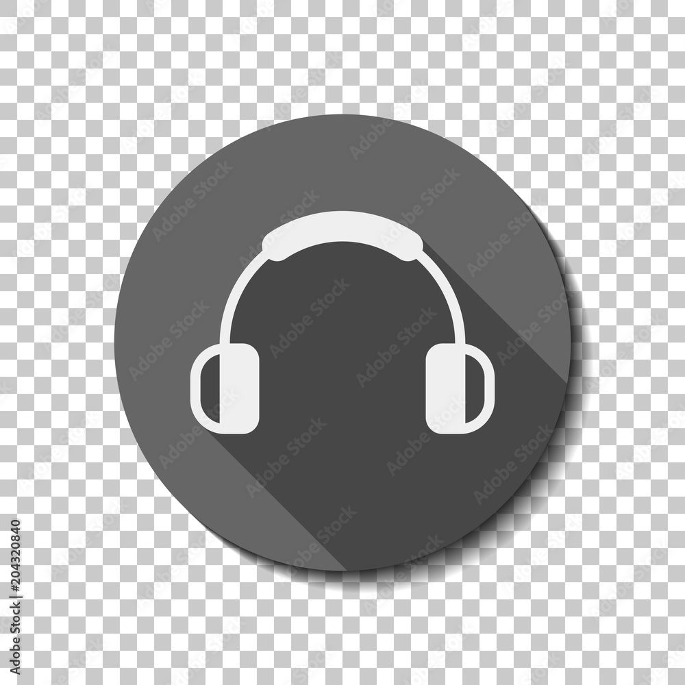 Headphones and music. Mute volume. Simple icon. White flat icon Headphones and music. Mute volume. Simple icon. White flat icon
