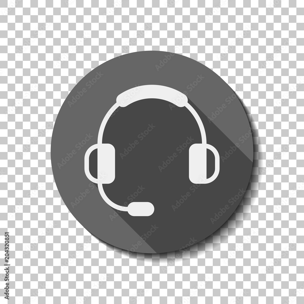 Headphones with microphone. Support service. Simple icon. White Headphones with microphone. Support service. Simple icon. White
