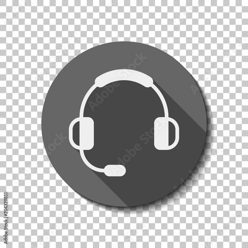 Headphones with microphone. Support service. Simple icon. White