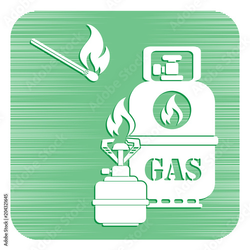 Camping stove with gas bottle icon vector