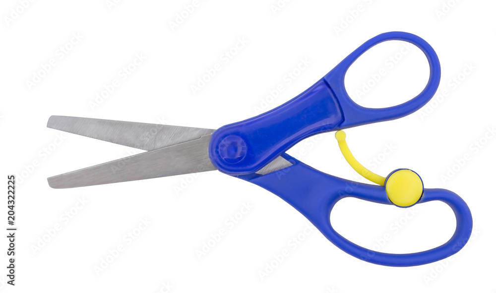 Pair of blue handled scissors isolated on white Pair of blue handled scissors isolated on white