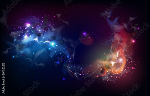Abstract open space background. Starfield, universe, nebula in galaxy. Vector illustration