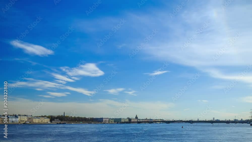 Panorama of the Trinity Bridge in St. Petersburg in the spring. Timelapse Panorama of the Trinity Bridge in St. Petersburg in the spring. Timelapse