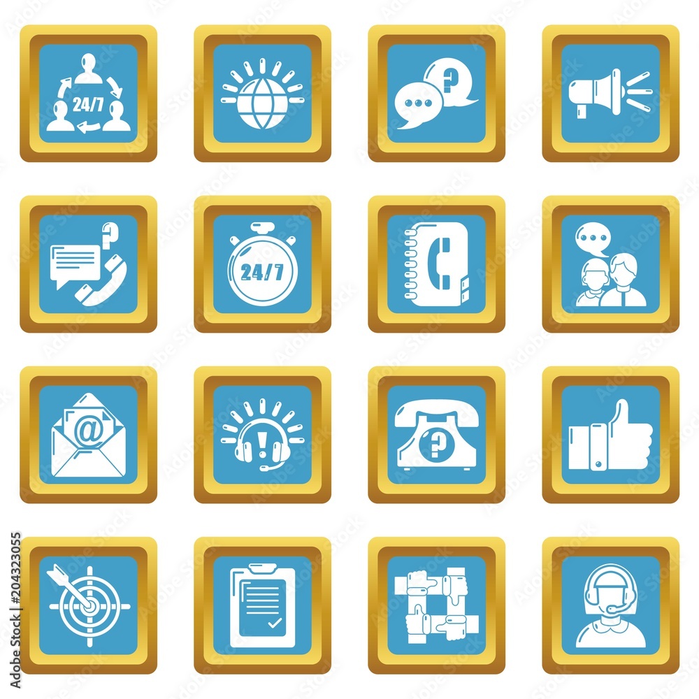 Call center icons set sapphirine square vector Call center icons set sapphirine square vector