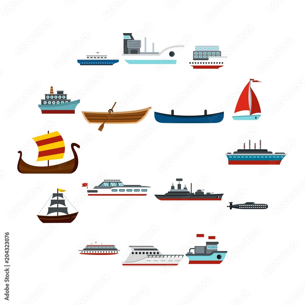 Obraz premium Sea transport set flat icons