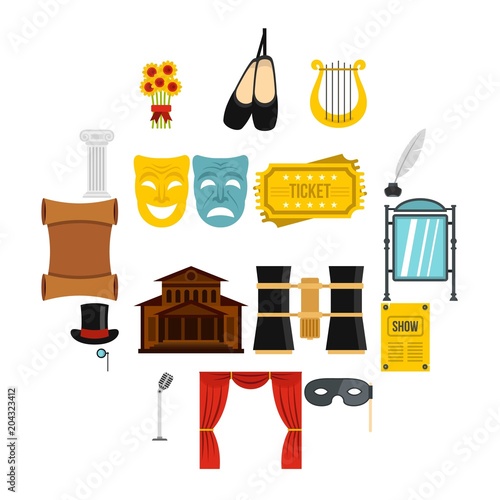 Theater set flat icons
