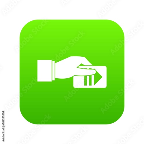 Hand with parking ticket icon digital green