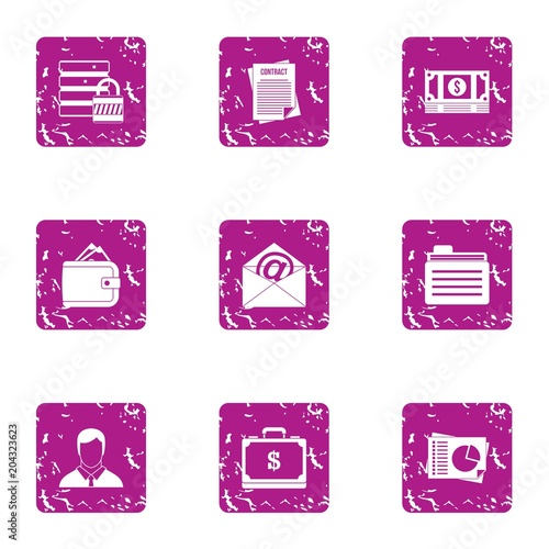 Remittance icons set, grunge style