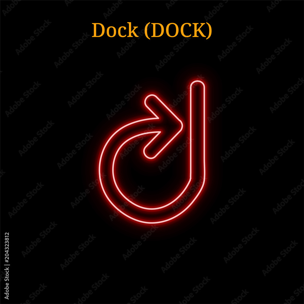 Obraz premium Red neon Dock (DOCK) cryptocurrency symbol