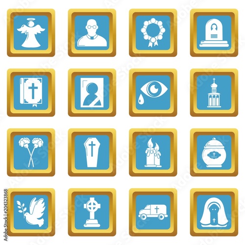 Funeral ritual service icons set sapphirine square vector