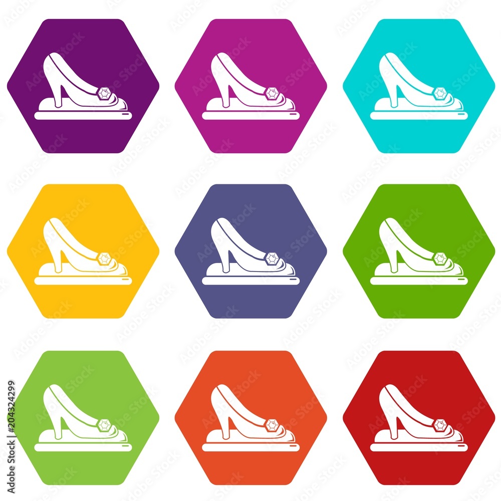 Princess shoes icons set 9 vector Princess shoes icons set 9 vector
