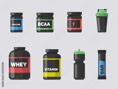 Sports nutrition. Fitness. Vector illustration isolated on white background.