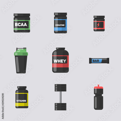 Sports nutrition. Fitness. Vector illustration isolated on white background.