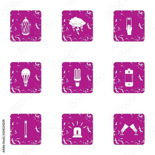 Bright night icons set, grunge style