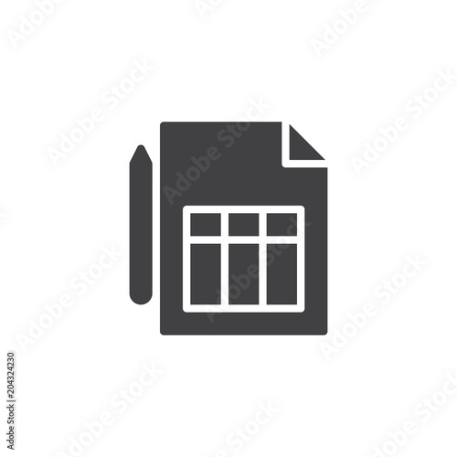 Document file and pen vector icon. filled flat sign for mobile concept and web design. Form solid icon. Symbol, logo illustration. Pixel perfect vector graphics