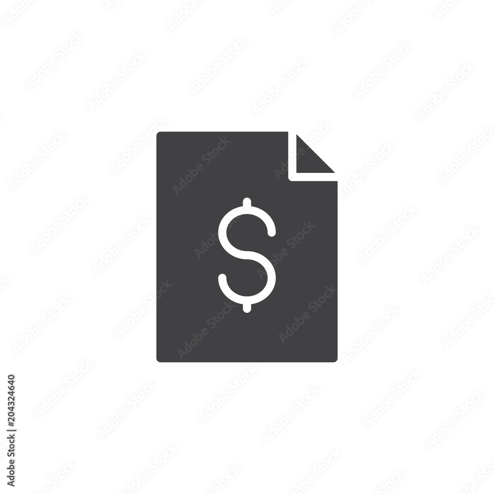 Dollar file document vector icon. filled flat sign for mobile concept and web design. Account statement simple solid icon. Symbol, logo illustration. Pixel perfect vector graphics Dollar file document vector icon. filled flat sign for mobile concept and web design. Account statement simple solid icon. Symbol, logo illustration. Pixel perfect vector graphics
