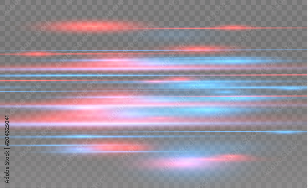 Fototapeta Vector red and blue special effect. Luminous stripes on a transparent background. Beautiful glow glow and spark.particle motion effect