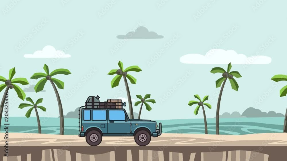 Animated SUV car with luggage on the roof trunk riding on the beach. Moving off-road vehicle on seascape, side view. Flat animation Stock Video | Adobe Stock Animated SUV car with luggage on the roof trunk riding on the beach. Moving off-road vehicle on seascape, side view. Flat animation Stock Video | Adobe Stock