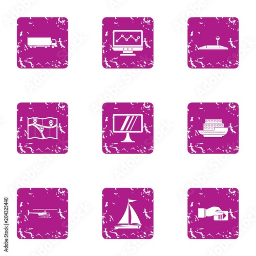 Contactless payment icons set, grunge style