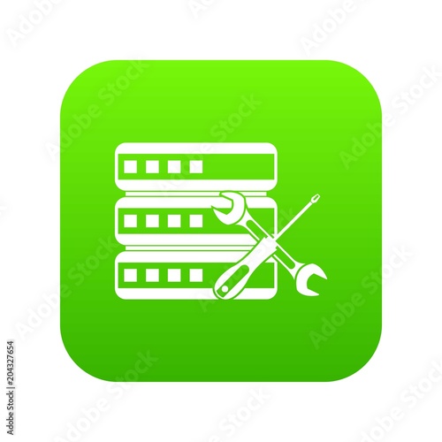 Database with screwdriver and spanner icon digital green