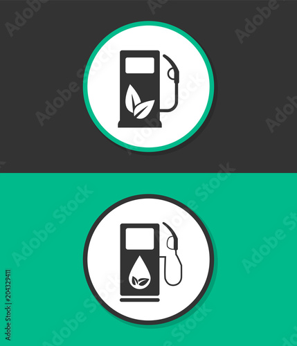 Gas station icon with leaves vector icon. Eco fuel symbol.