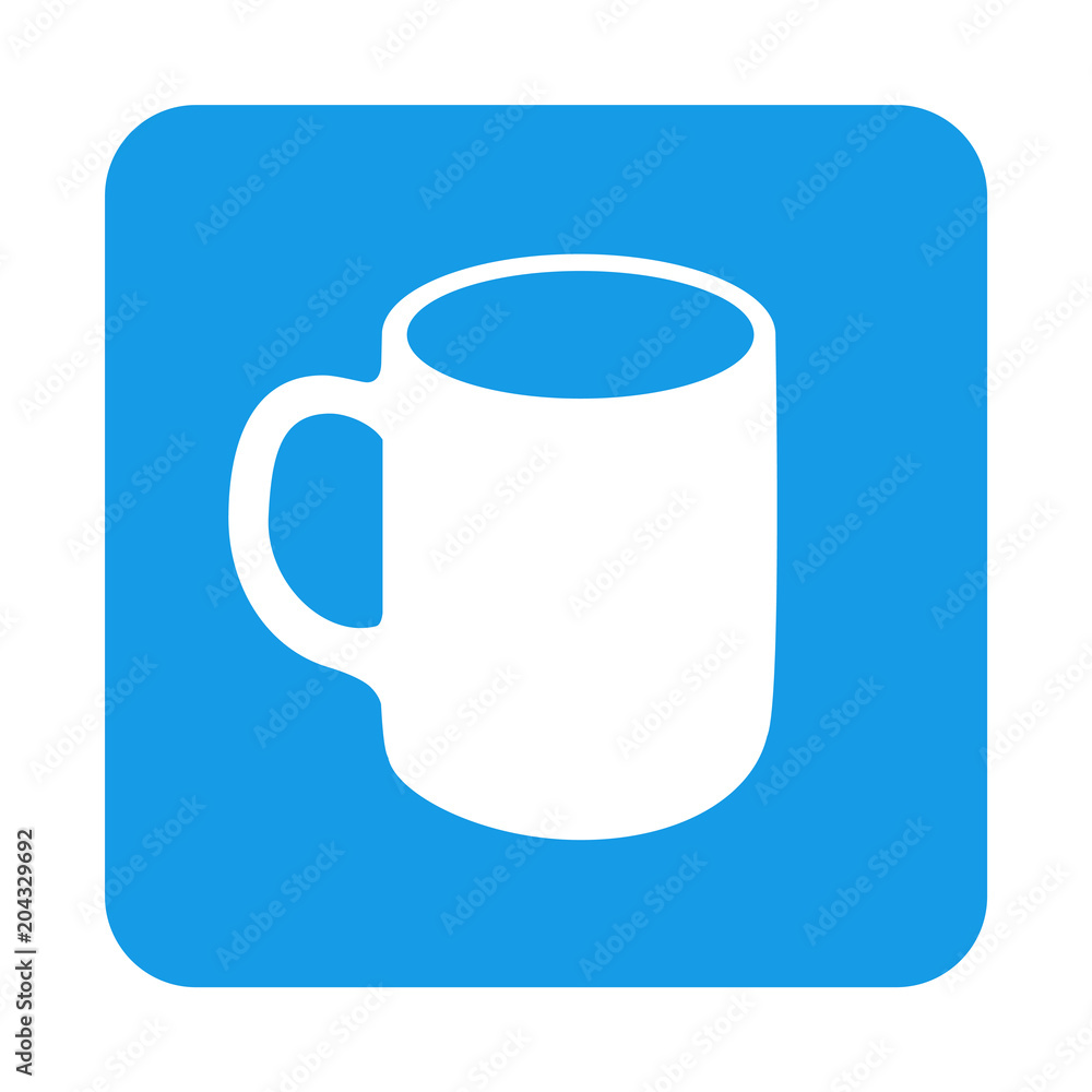 Icono plano taza cafe grande en cuadrado azul Icono plano taza cafe grande en cuadrado azul