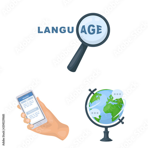 Translator and linguist cartoon icons in set collection for design. Interpreter vector symbol stock web illustration.