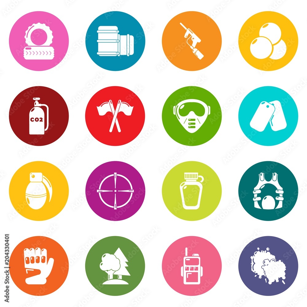 Paintball icons set colorful circles vector