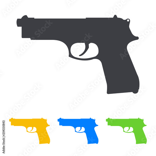 Icono plano silueta pistola beretta en varios colores