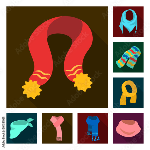 Scarf and Shawl flat icons in set collection for design.Clothes and Accessory vector symbol stock web illustration.