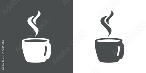 Icono plano taza cafe caliente vista trasera en gris y blanco photo