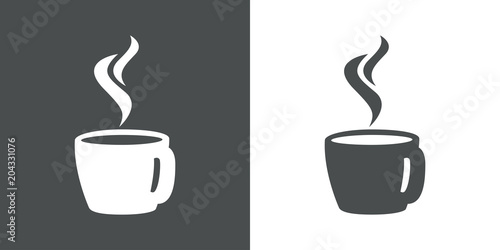 Icono plano taza cafe caliente vista trasera en gris y blanco