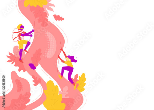 Couple climbing on a cliff