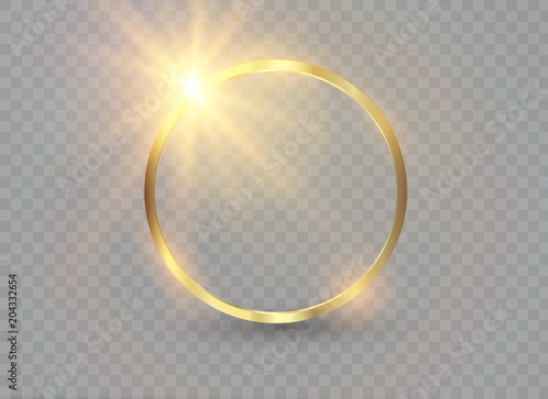 Abstract luxury golden ring. Vector light circles and spark light effect.