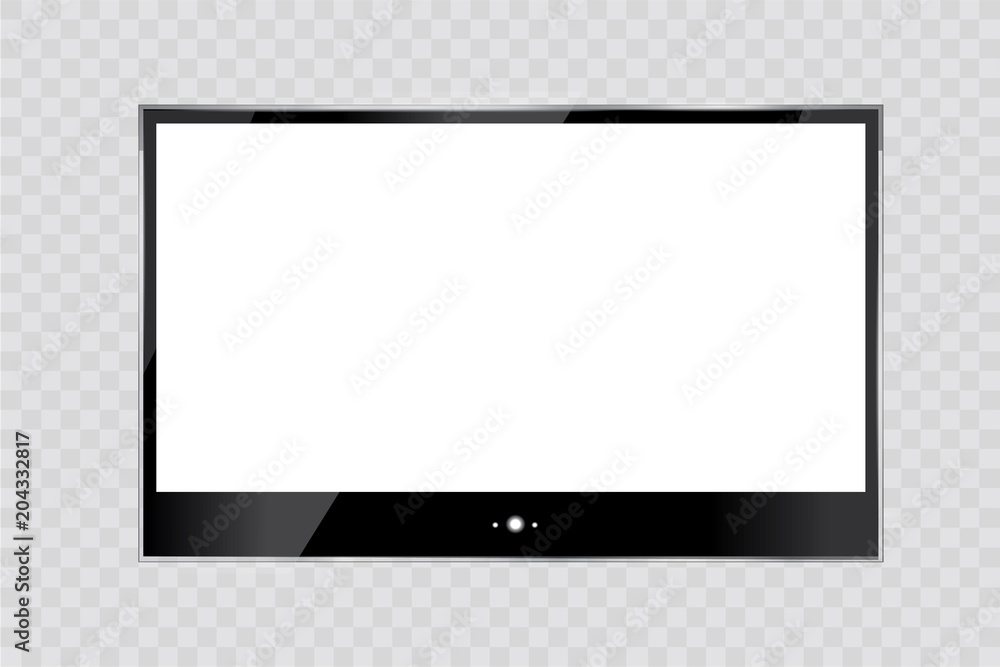 Frame of TV. Empty led monitor of computer or black photo frame isolated on a transparent background. Vector blank screen lcd, plasma, panel or TV for your design Frame of TV. Empty led monitor of computer or black photo frame isolated on a transparent background. Vector blank screen lcd, plasma, panel or TV for your design