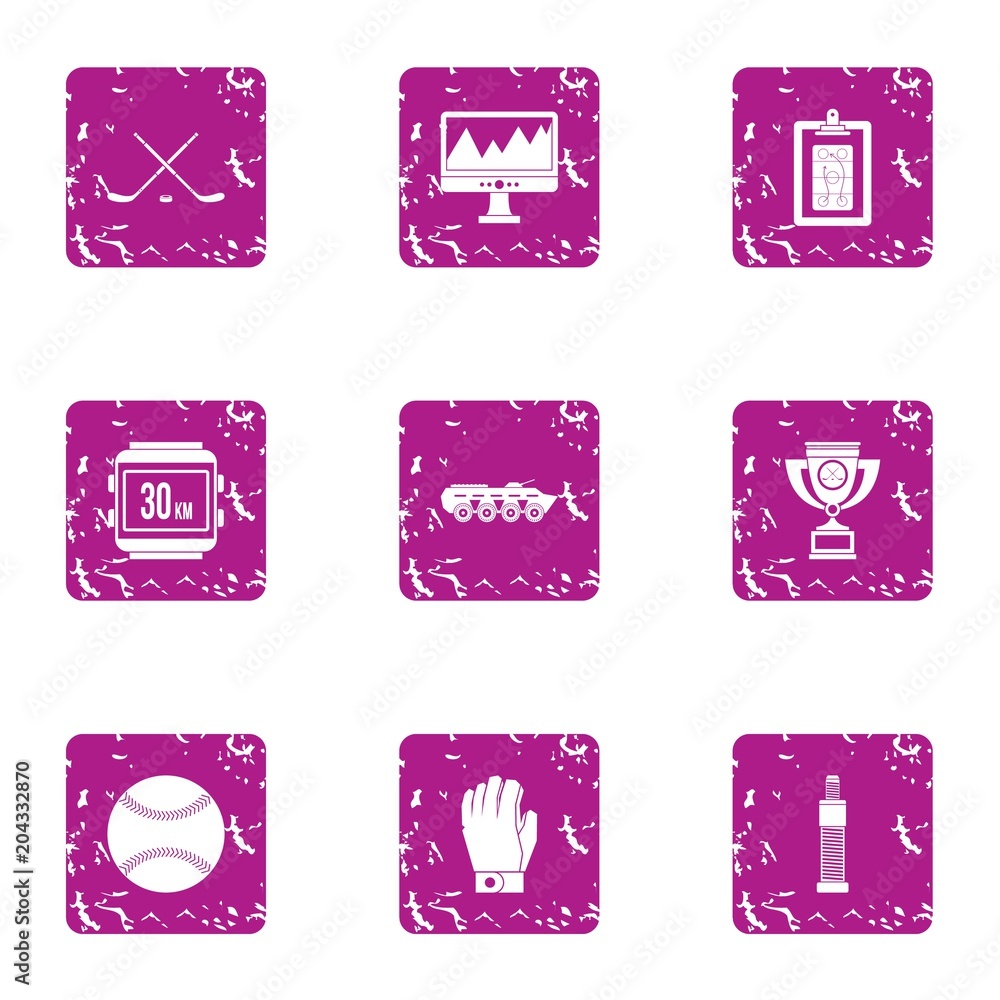 Gambol icons set, grunge style Gambol icons set, grunge style