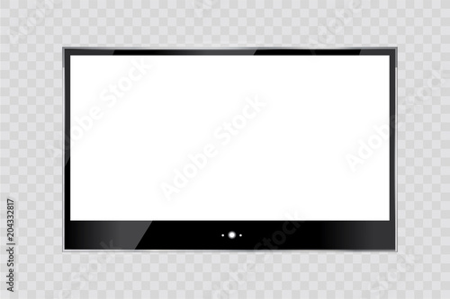 Frame of TV. Empty led monitor of computer or black photo frame isolated on a transparent background. Vector blank screen lcd, plasma, panel or TV for your design