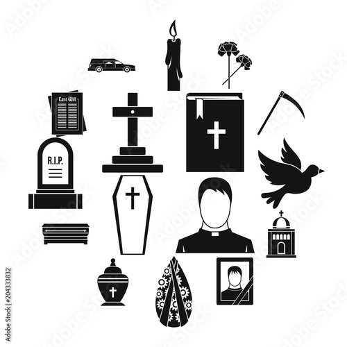 Funeral icons set, simple style