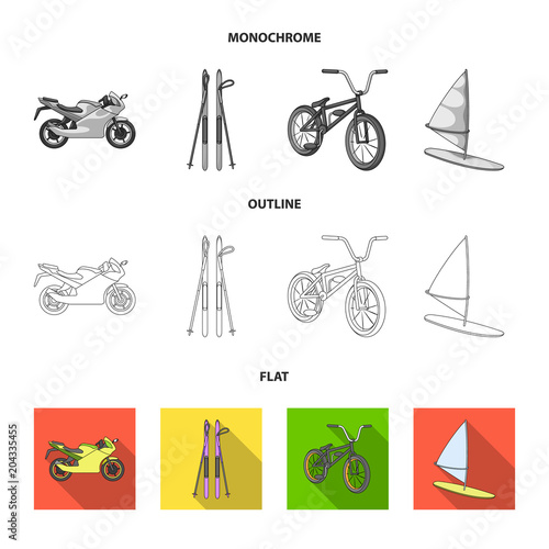 Hang glider, parachute, racing car, water scooter.Extreme sport set collection icons in flat,outline,monochrome style vector symbol stock illustration web. photo