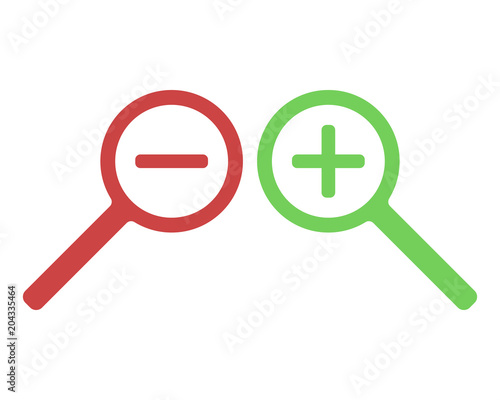 Magnifying glass plus and minus vector illustration 