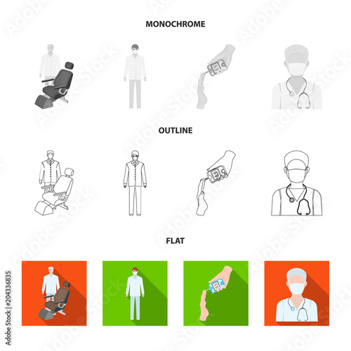 Doctor in a face mask, dentist, medical staff, a blood test for sugar. Medicineset collection icons in flat,outline,monochrome style vector symbol stock illustration web.