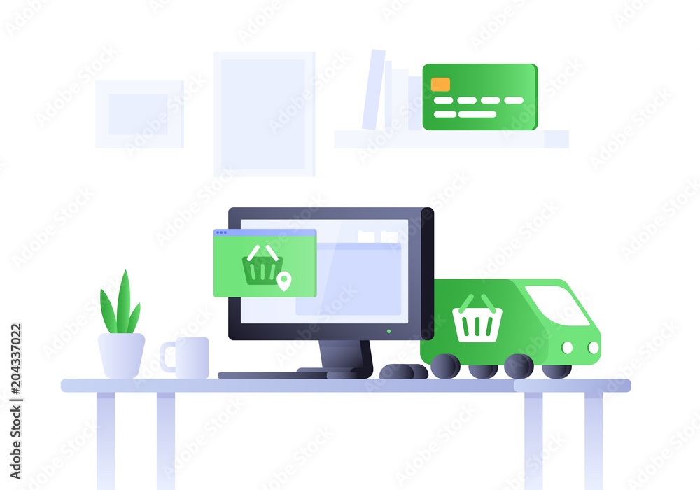 Concept of e-commerce. Online shopping and delivery concept. Concept of e-commerce. Online shopping and delivery concept.