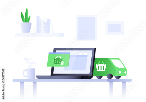 Concept of e-commerce. Online shopping and delivery concept.