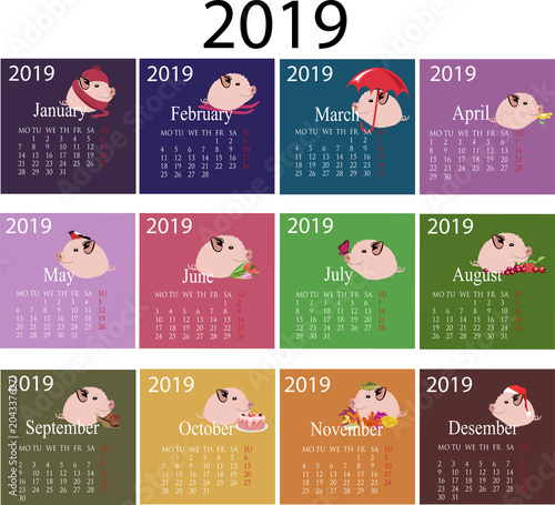 calendar with pigs 2019