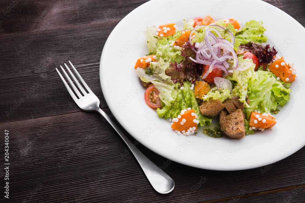 vegetarian salad with pumpkin, cabbage and tomato vegetarian salad with pumpkin, cabbage and tomato